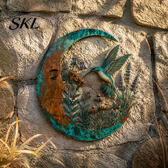 Durable Metal Craft for Garden Vintage Crescent Moon Wall Art, Fairy Witch Bee Dragonfly Iron Hanging Sculpture Decor, Patio Indoor Home Housewarming