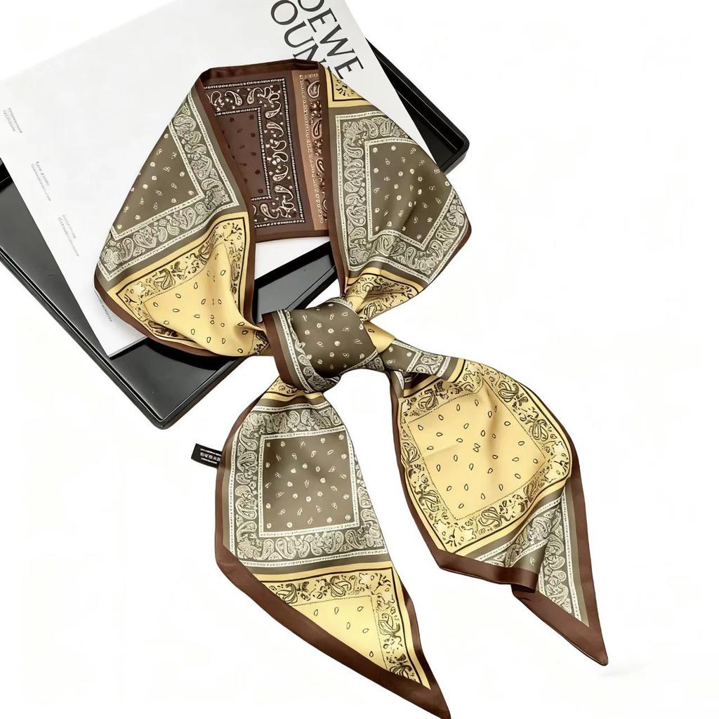 Fashion Plants Print Silk Scarf Skinny Ribbon Hairbands Women Neck Kerchief Foulard Soft Hair Bands Scarves Bag Handle Ribbon