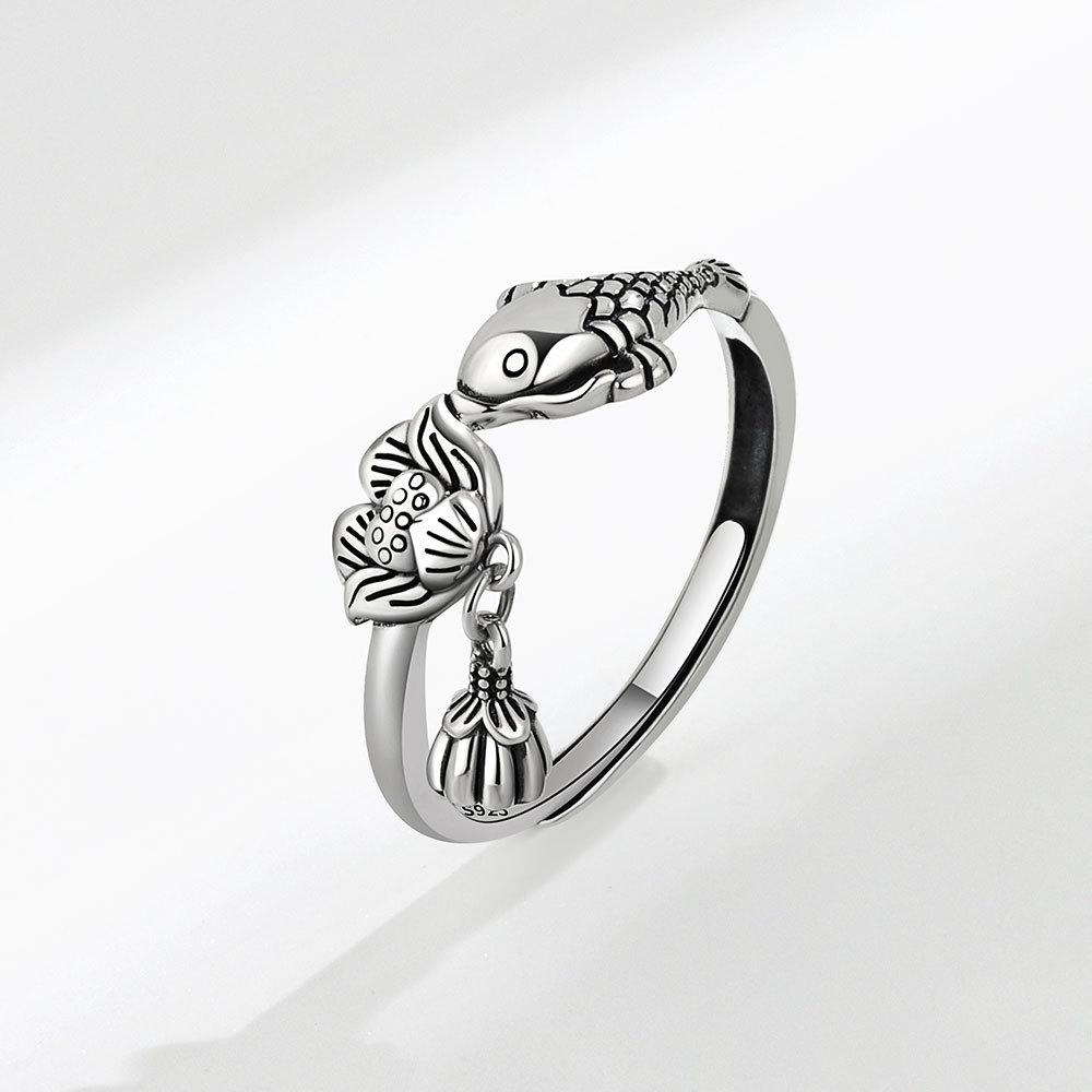 Personalized Ring Retro Do Old Dots Curve Open Ring Tide People Fashion Simple Finger Ring Students Simple Adjustable Accessories Fresh and Sweet