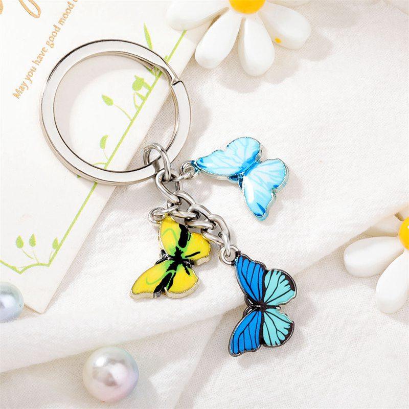 Pendant Accessories Chain Keychain Colorful Butterfly Keychain Crystal Key Key Ring Oil Necklace