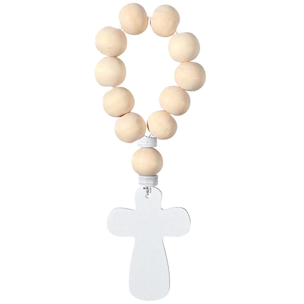 18Pcs Catholic Wooden Rosary Beads Bracelet with Crosses Pendant with Mesh Drawstrings Bag for Baptism First Communion