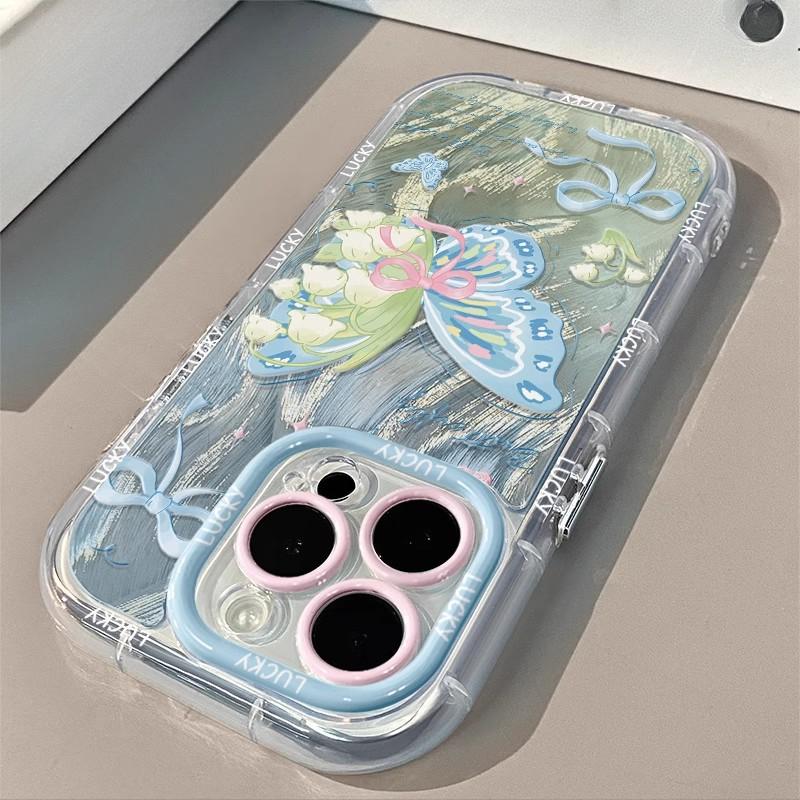 Блестящая бабочка подходит для Apple 16promax кремовый перо мультфильм мобильный телефон чехол Iphone13 милый 14/15