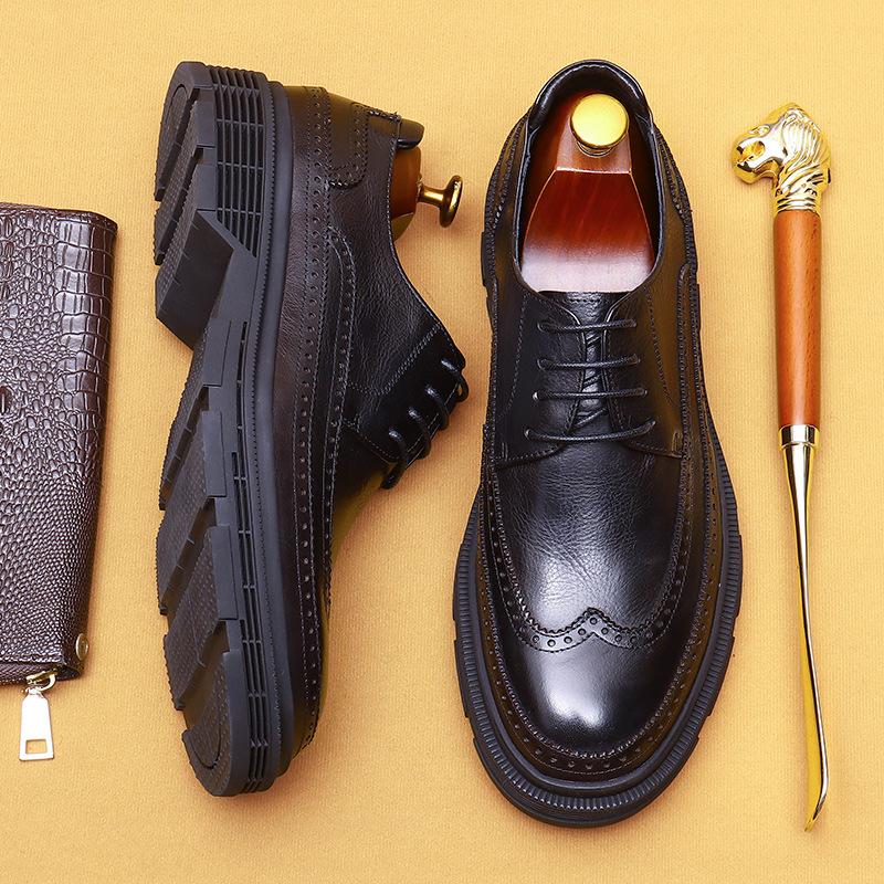 Деловые повседневные кожаные туфли мужские из натуральной кожи мягкие кожаные туфли на платформе британские мужские туфли с гравировкой Brock