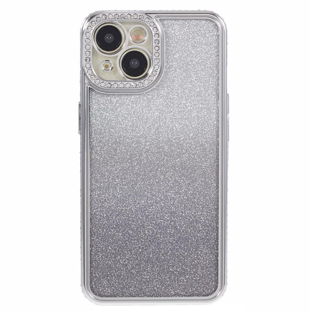 For iPhone 13 TPU Case Shiny Rhinestone Decor Gradient Protective Back Shell