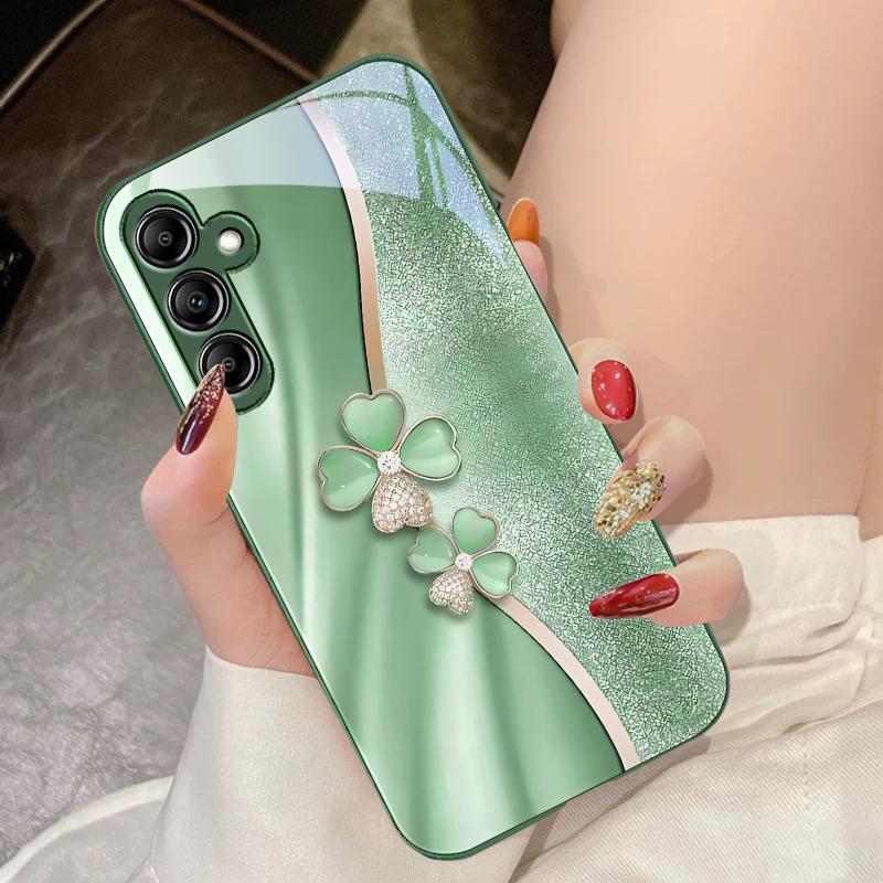 Роскошный Четырехлистник Для Samsung Galaxy A14 4G 20 30 52 20S 21S 22 A32 33 34 42 50 51 53 54 70 71 72 73 5G Стеклянный Чехол для Телефона