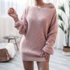 Autumn Winter Boat Neck Loose Casual Sweater Women Solid Color All-match Knitting Pullovers Top