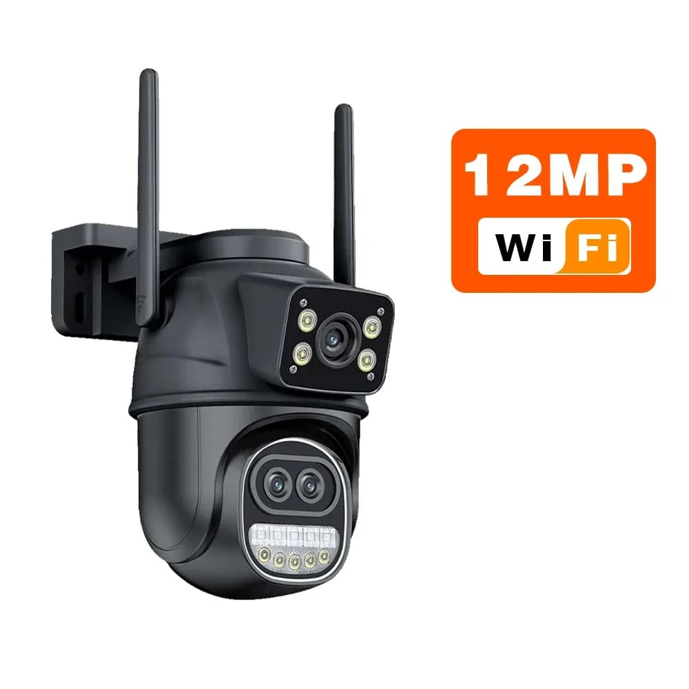 Новая 12-мегапиксельная Wi-Fi камера европейского стандарта Icsee, уличная, 6 МП, три объектива, двойной экран, 8-кратный зум, видеокамера видеонаблюдения, автоматическое отслеживание, безопасность, защита, наблюдение