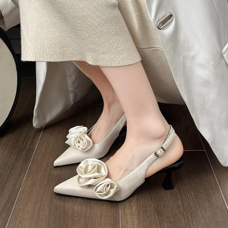 Fashion Flower Fashion Women's Pointed Toe High Heels 2024 Luxury Brand Slingback Women's High Heels Women's Slippers Sandals