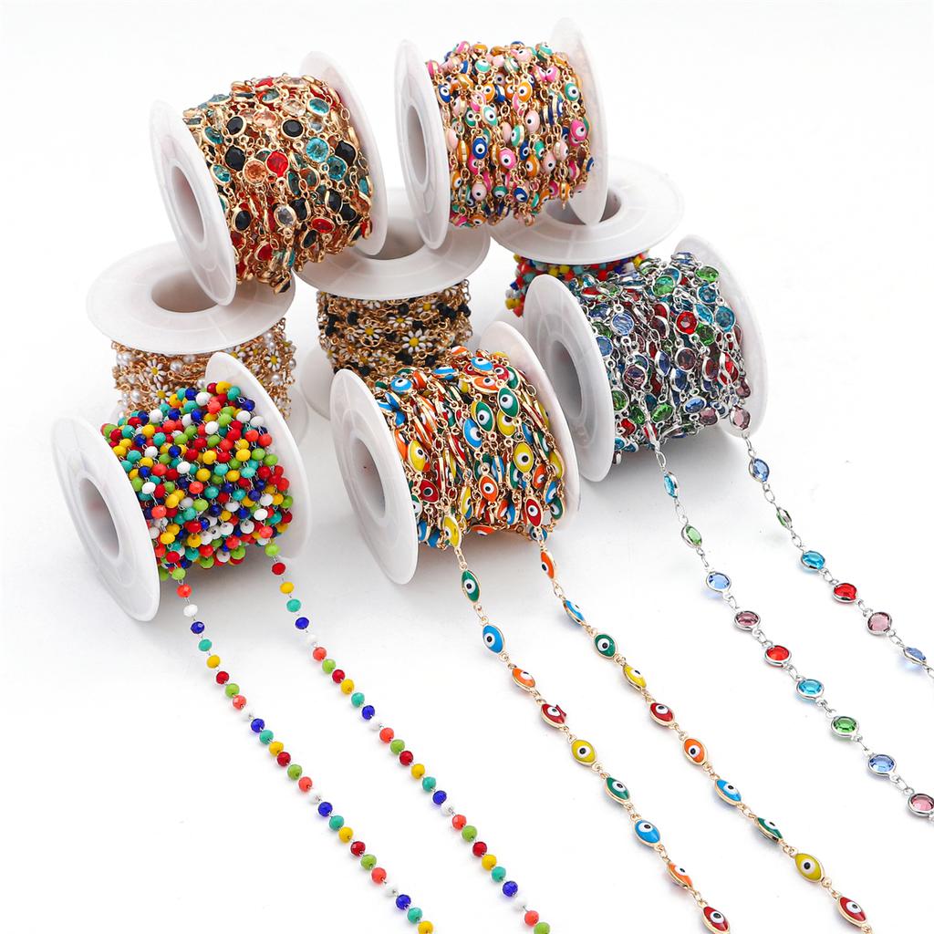 50 см, цепочка ручной работы, цветок ромашки, сглаз, стразы, цепочка из бисера с кристаллами для ожерелья, браслета, сделай сам, фурнитура для изготовления ювелирных изделий