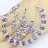Noble Purple Zircon Women Jewelry Sets Silver Color Earrings Ring Necklace Bracelet Christmas Gift