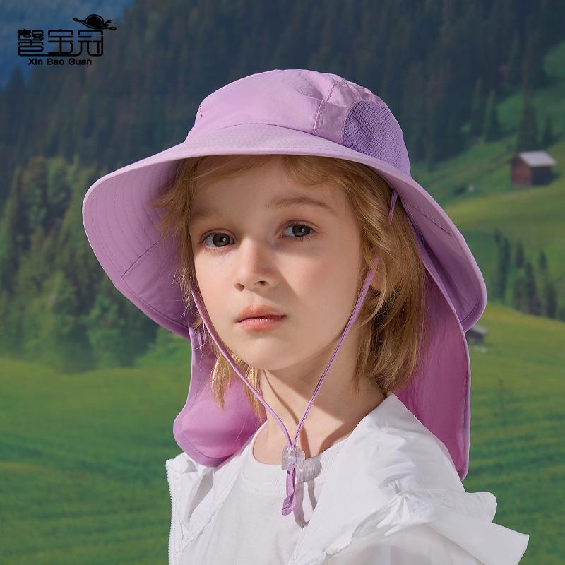 Spring and summer children's hats large brim shawl neck protector bucket hat for boys and girls outdoor breathable sunscreen sun hat