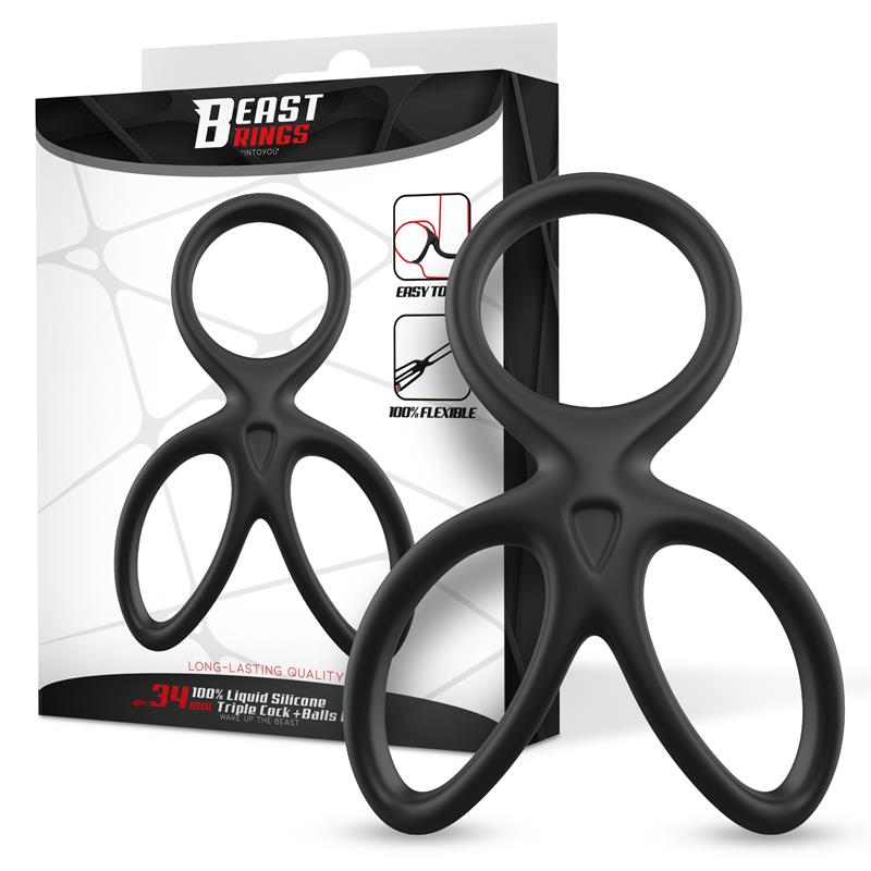 Triple Penis and Testicles Ring Flexible Liquid Silicone