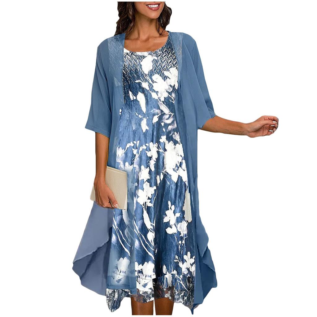 Женская майка без рукавов с принтом, шифоновый кардиган, комплект праздничного платья для женщин