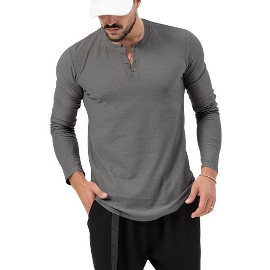 Мужской летний весенний топ с круглым вырезом, однотонный приталенный пуловер с длинным рукавом, мягкий верх средней длины, мужская футболка