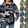 Women's Fashionable Loose Fitting Hooded Pullover, Long Sleeved Sportswear, Camouflage Printed Top, Daily Hoodie