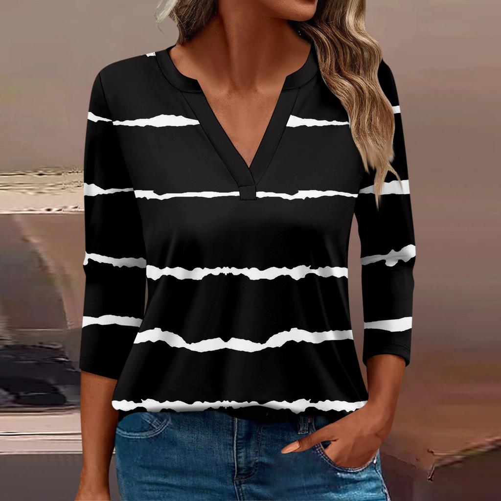 Women's T Shirt Tee Printed 3/4 Sleeve Daily Weekend Fashion Basic V Neck Regular Top