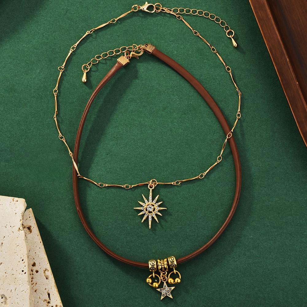 Привлекательный стиль Винтажное цветочное и звездное колье-чокер для женщин в два слоя