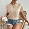 Женская летняя вязаная футболка с коротким рукавом, круглым вырезом, однотонная, свободная, повседневная