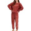 And Comfortable Fleece Pajama Set with Embroidered Logo and Stretchy Pants In a Muted Color Women's Fluffy, Soft, (2-piece Set) Comfortable, (red)
