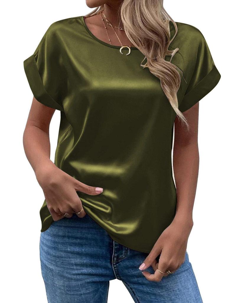 2023 Spring/Summer Women's Short-Sleeve Loose Fit Satin Shirt
