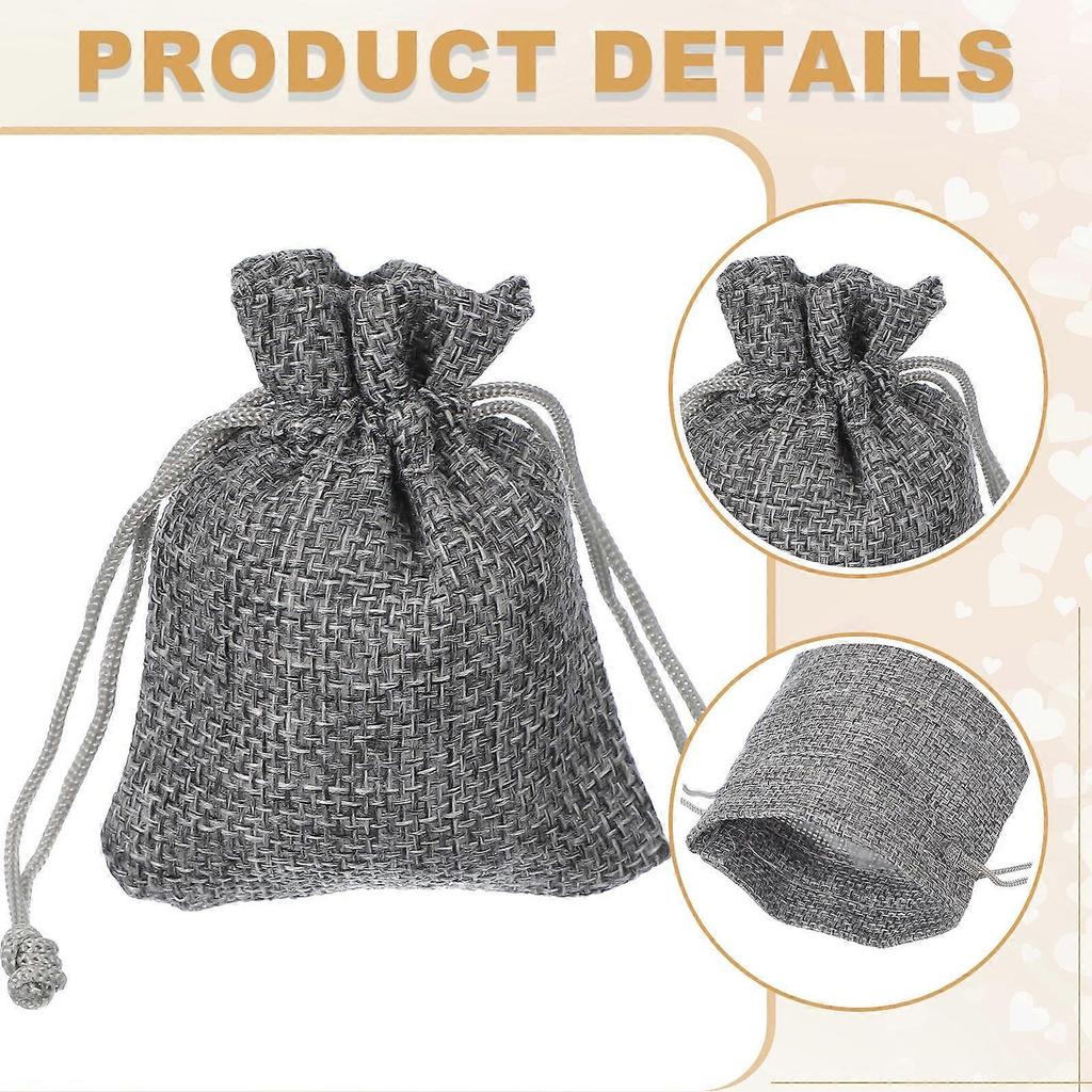 2.7x3.5 Inch Burlap Bags with Drawstring, 50 Pcs Linen Favor Gift Bags Reusable Jewelry Pouch Sacks for Party Christmas Festival, Gray