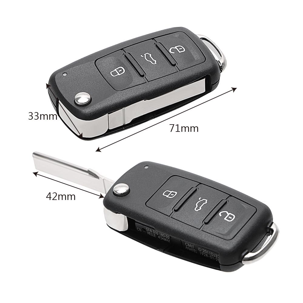 3 Buttons Remote Flip Blank Car Keys Auto Replacement Parts for Beetle/Caddy/Eos/Golf/Jetta/Polo/Scirocco/Tiguan/Touran/UP For VW Car Key Shell