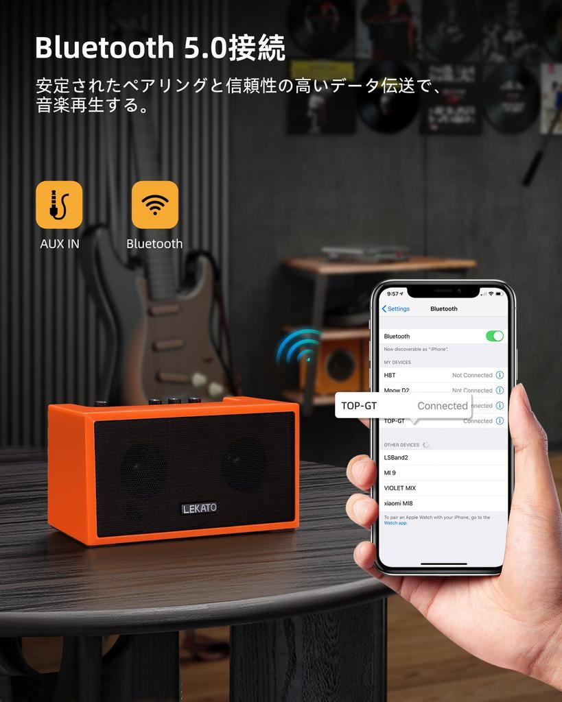 Портативный 5 Вт Мини гитарный усилитель с эффектом чистого перегруза, мини и для повседневной практики, бас, Bluetooth, (оранжевый)