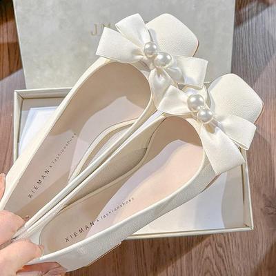 Модные женские босоножки на высоком каблуке с бантом, летние элегантные туфли на массивном каблуке, модные туфли-лодочки с квадратным носком, тренд 2025, бренд