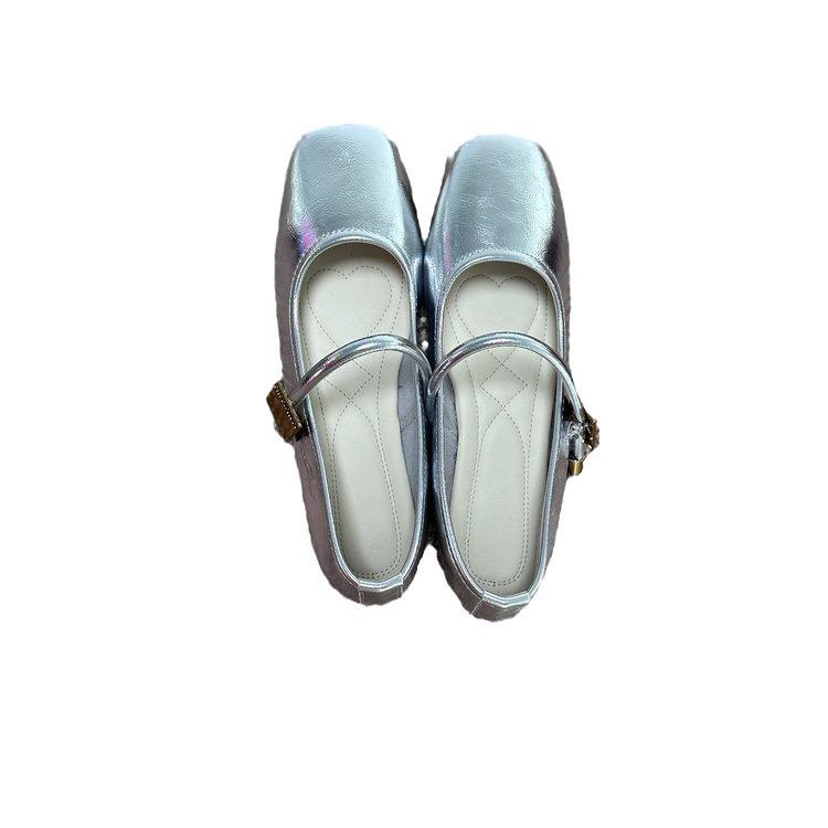 С юбкой туфли Мэри Джейн женская обувь весна и лето новые балетки серебристые маленькие кожаные туфли