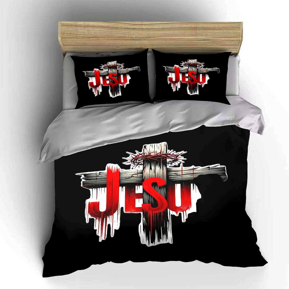 "Jesus Cross Black Bedding Set" Bedding Duvet Cover Set Duvet Cover Pillowcases (1 * Duvet Cover 2 * Pillowcases, without duvet insert)