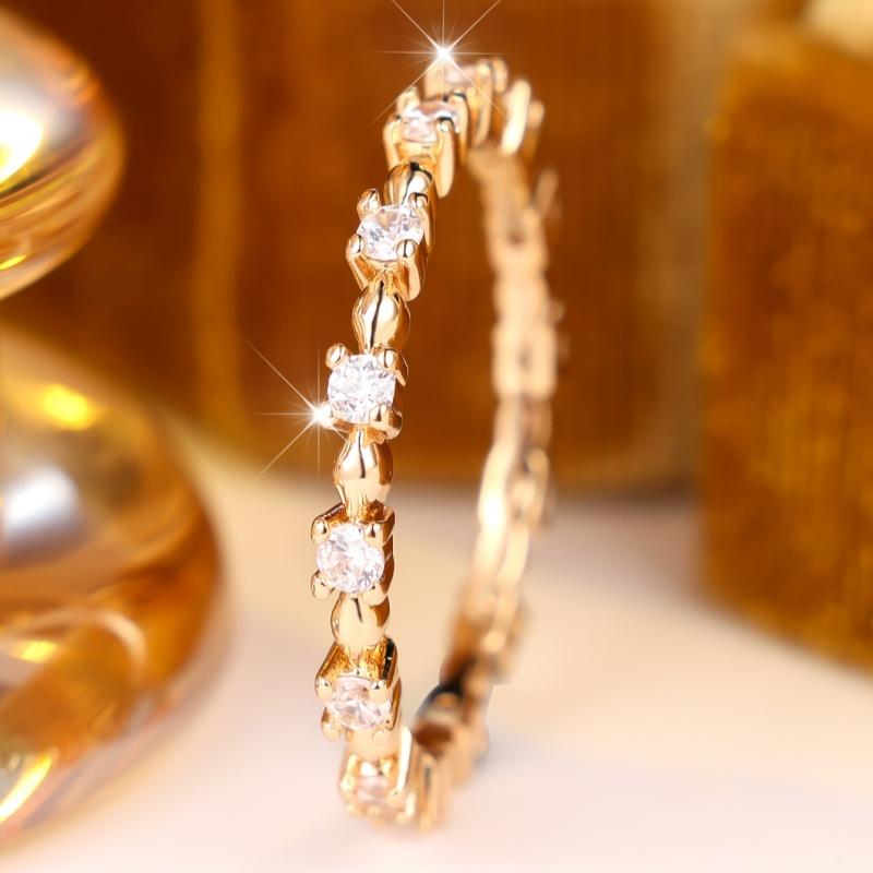 Delicate Gold Color Alternating Zircon Band Ring for Women Wedding Banquet Daily and Party