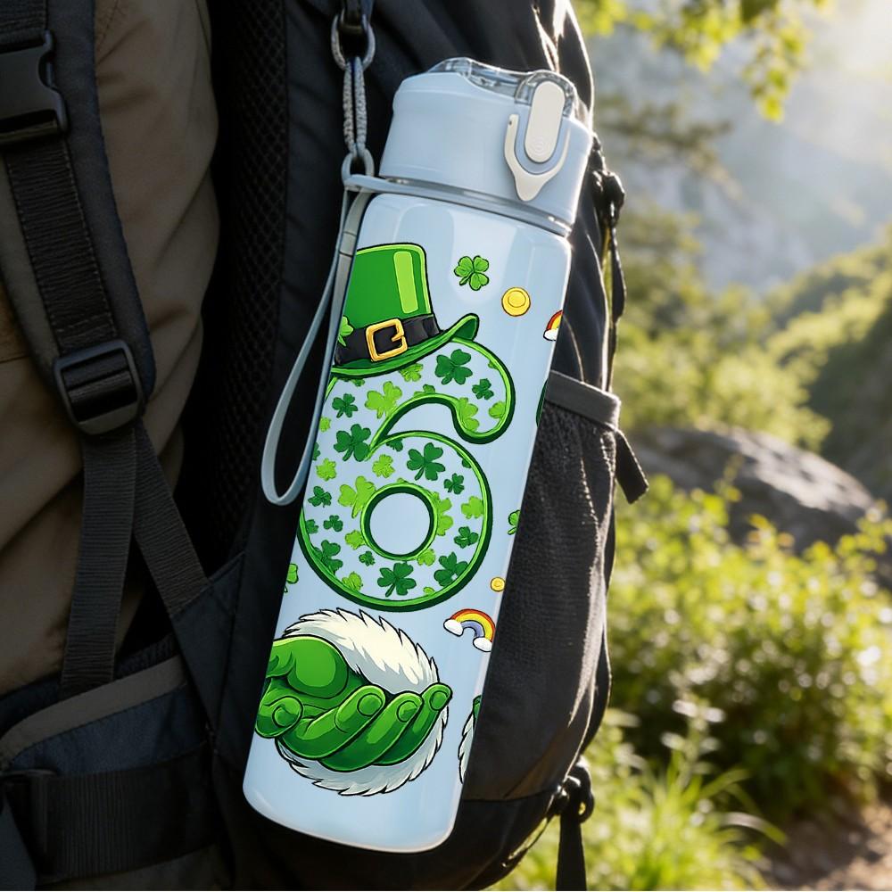 1PC Number 67 Green Clover Lucky Print 750ml Color Plastic Sports Water Bottle Leakproof Flip Straw Lid Suitable for Sports Office Home Use