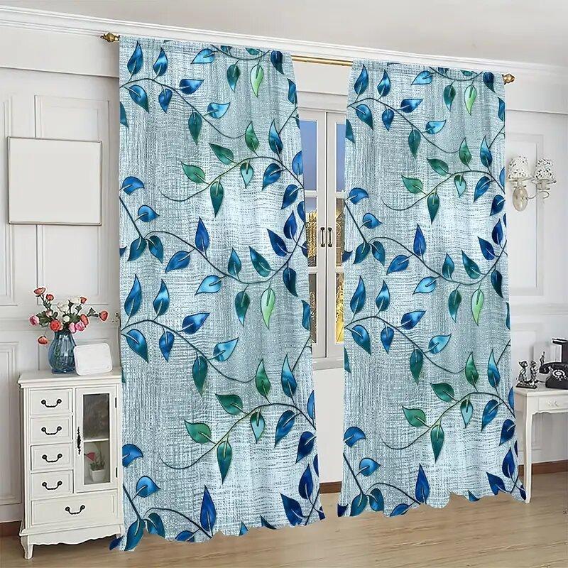 2 pieces - Colorful leaf-patterned printed curtains window decorations home decorations room decorations