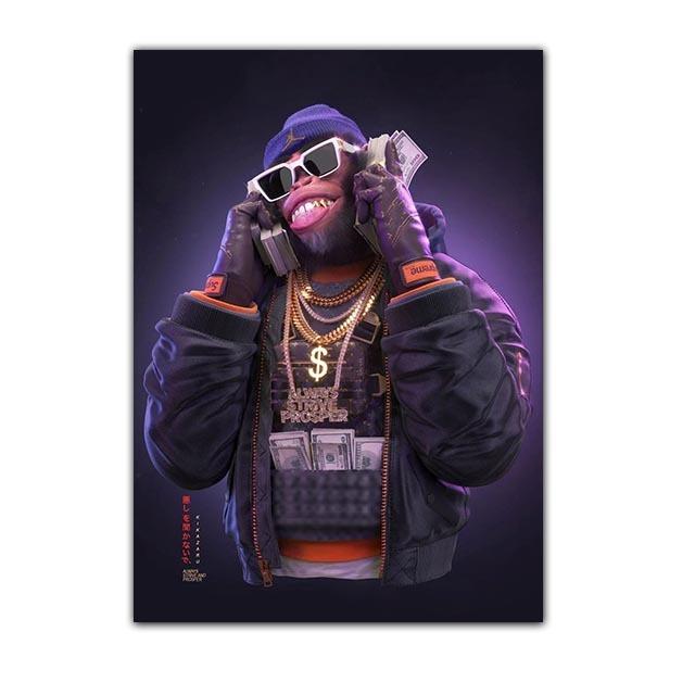 Хип-хоп Три обезьяны печать плакатов деньги холст картина современное настенное искусство животное висит картина украшение дома