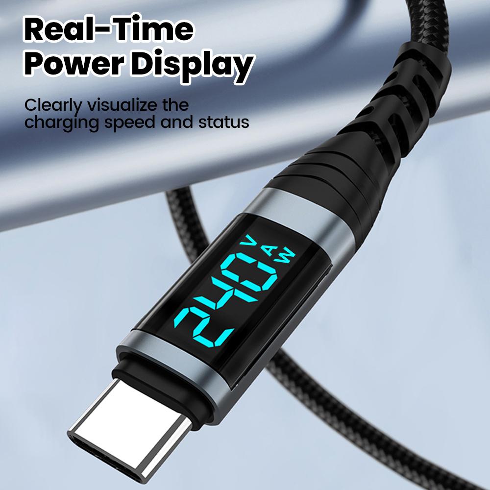Кабель USB-C на USB-C Super Charge 240 Вт с цифровым дисплеем, 0,5 м - 2 м, кабель данных USB-C для 15 16 Samsung s24 s23 Huawei