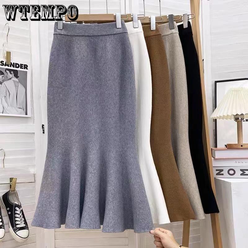 Вязаная юбка миди или макси с хвостом русалки для женщин, осенне-зимняя, с высокой посадкой и облегающая бедра, юбка-полусолнце