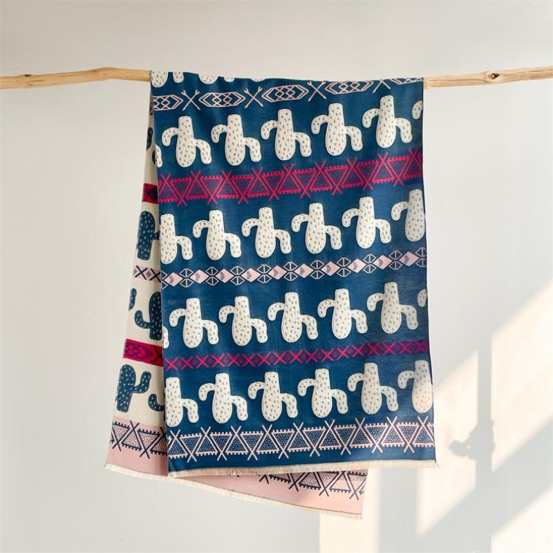Imitation Cashmere Scarf Women's Nordic Style Decoration Warm Dual-purpose Double-sided Shawl Creative Printing Fringed Autumn and Winter Scarf