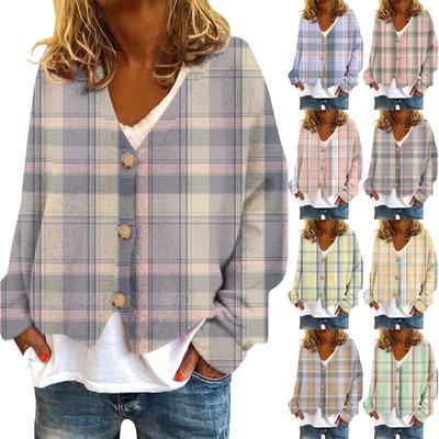 Женская модная короткая куртка с длинным рукавом и принтом в клетку, однобортный плюшевый топ