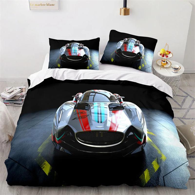 Sports Car King Queen Duvet Cover Cool Colorful Supercar Pattern Bedding Collection For Men Adult Race Car 23Pcs Polyester Quilt Cover