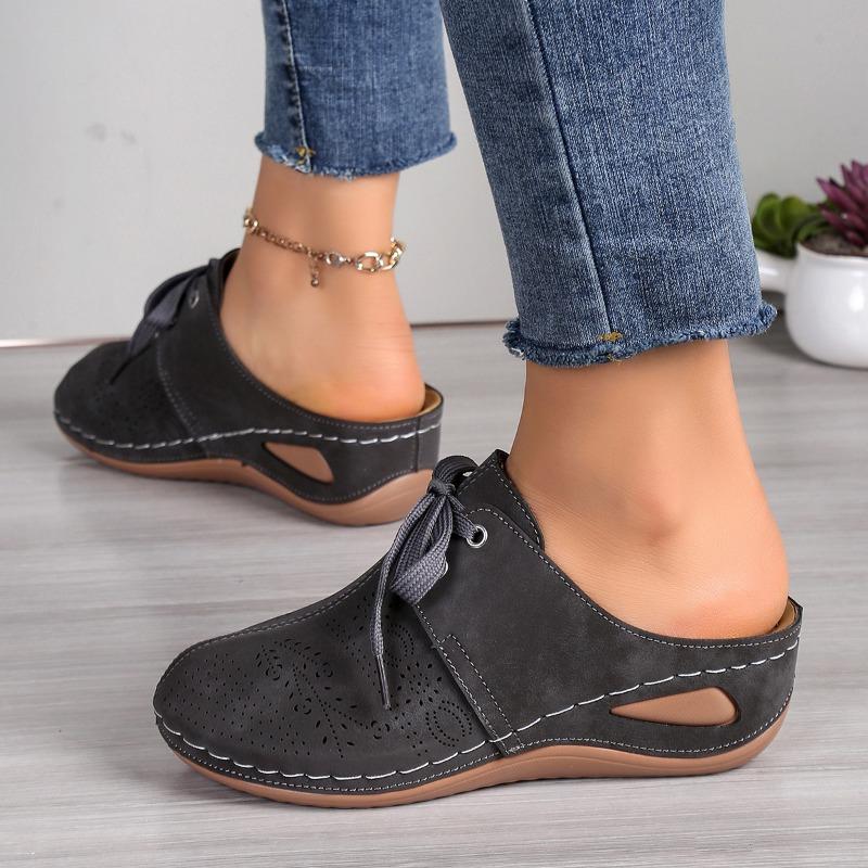 Casual Slippers with Women's Lace Up Wedge Heel and Oversized Hollow Out Slippers