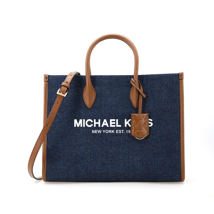 Michael Kors MK Mirella Металлическая Тканевая Сумка-тоут с Логотипом Crossbody Наплечная Сумка Среднего Размера Женские сумки Индиго 35F2G7ZT2C-466
