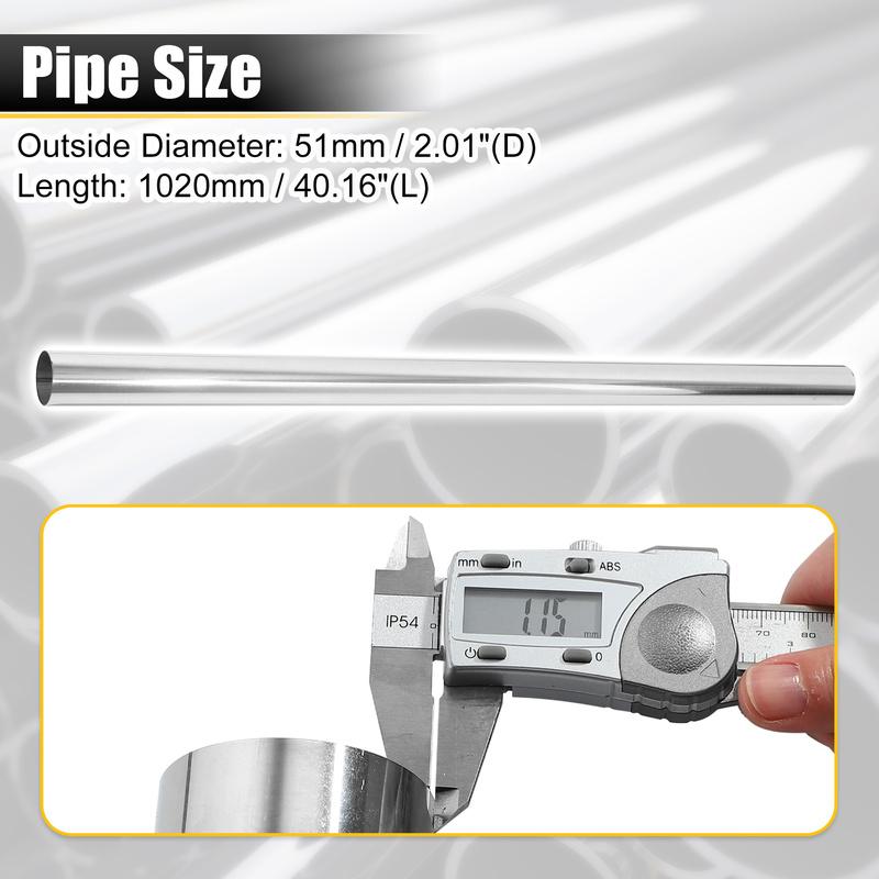 UXCELL 1Pc Straight 51mm 57mm 63mm OD 760-1140mm Length Multi-purpose Mandrel Exhaust Pipe Tube Pipe T304 Stainless Steel