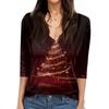 Women's Tops Three-quarter Sleeve Shirt V-neck Loose Casual Shirt Print T-shirt