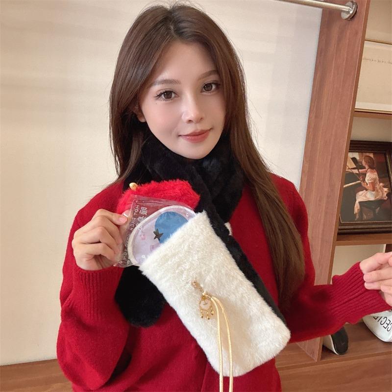 New Christmas Gift Cute Red Scarf Women's Winter New Warm and Versatile New Year's Day Plush Scarf