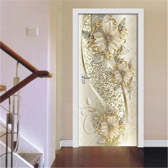 3D золотые наклейки для украшения дверей, мраморные простые абстрактные линии, цветы, обои для гостиной, домашний декор, художественные наклейки для спальни