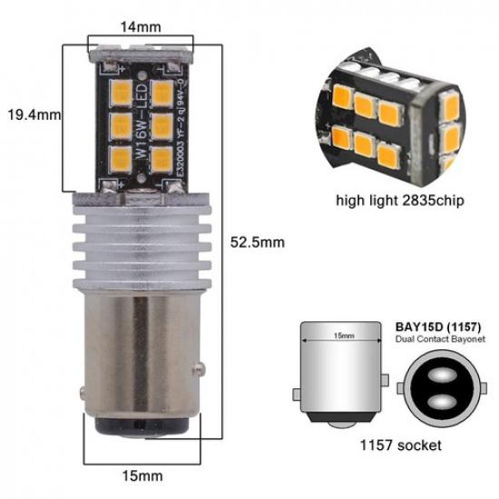 2x 1157 LED Red Warning Brake Stop Parking Tail Light Safety Bulbs BAY15D socket
