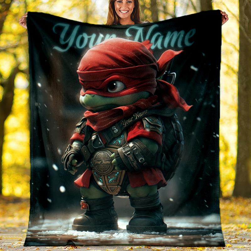 Custom Name Ninja turtle mask Flannel Fleece Blanket Cozy Warm Throw Blanket For Couch Bed Travel All Season Use