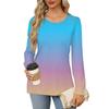 Женская повседневная плиссированная футболка с круглым вырезом и длинными рукавами с градиентным принтом