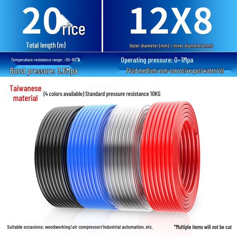 High-Pressure PU 8mm Pneumatic Air Compressor Hose, Transparent, Available in 10/6.5mm and 4/6/12/14/16mm Sizes
