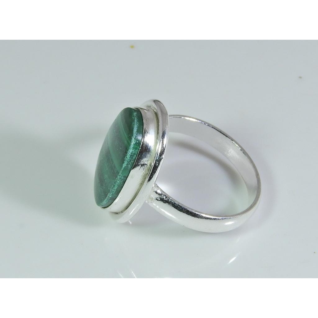 Natural Green Malachite 925 Solid Sterling Silver Ring Size US-7.5 PG-32